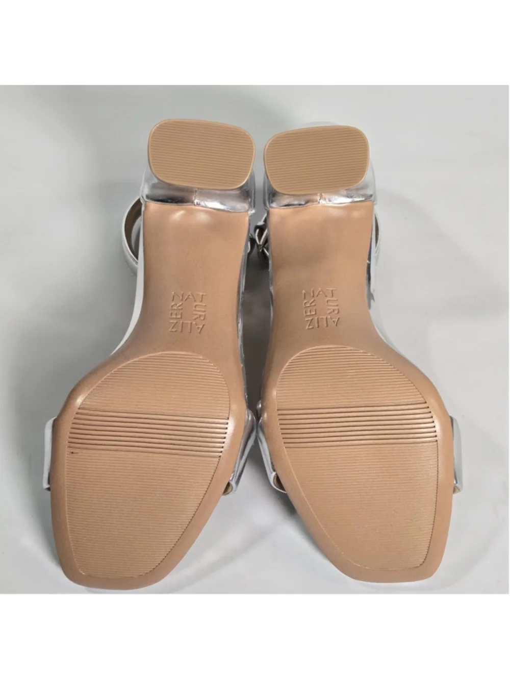 Naturalizer Joy Platform Sandals Silver Block Heel Comfort 6 Wide Wedding ($150)